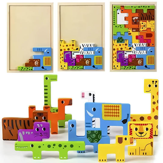 MonteGrips Montessori-Holzpuzzle mit Tieren – farbenfrohes Tierpuzzle im russischen Stil zur Förderung von Feinmotorik, Konzentration und visuellem Denken. Kindgerechtes Lernspiel aus Holz für Kinder ab 3 Jahren.